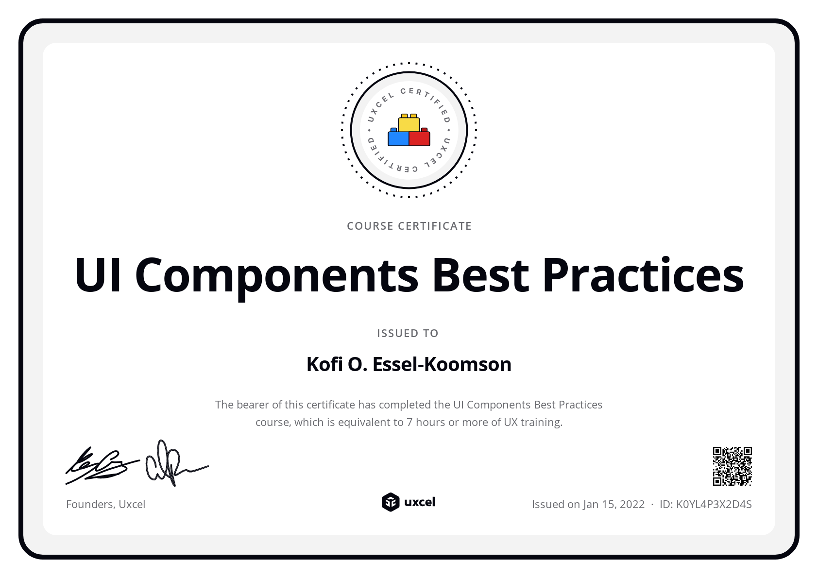 Kofi O. Essel-Koomson's certificate
